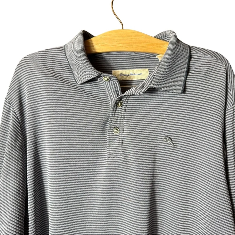 Tommy Bahama Ribbed Knit Tipped Modal Golf‎ / Polo Shirt Gray Size L Men’s